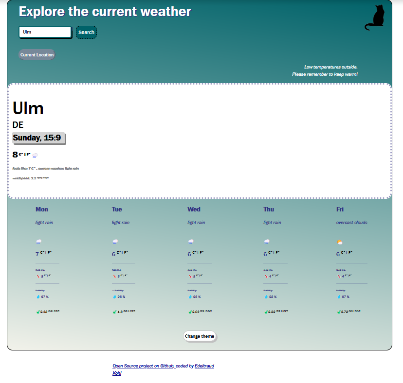 screenshot of weather application 